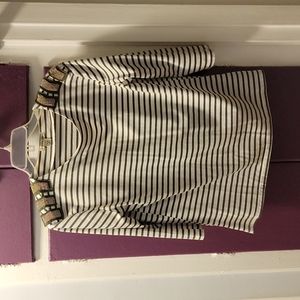 Cha Cha Vente Army Green Striped Top w Shoulder Detail sz Large